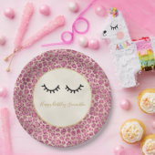 Girl Black Eyelashes Gold Pink Leopard Print Pappteller (Party)