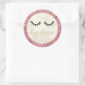 Girl Black Eyelashes Gold Pink Leopard Print Runder Aufkleber (Tasche)