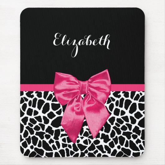 Girl Black Giraffe Animal Print Niedlich Hot Pink Mousepad (Vorne)