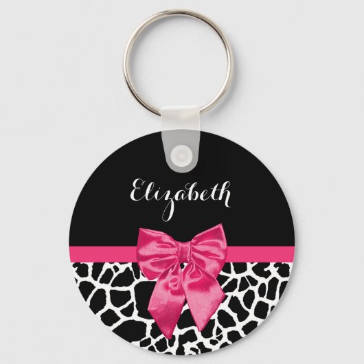 Girl Black Giraffe Animal Print Niedlich Hot Pink Schlüsselanhänger (Vorderseite)