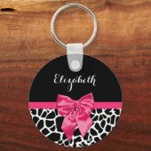 Girl Black Giraffe Animal Print Niedlich Hot Pink Schlüsselanhänger (Vorderseite)