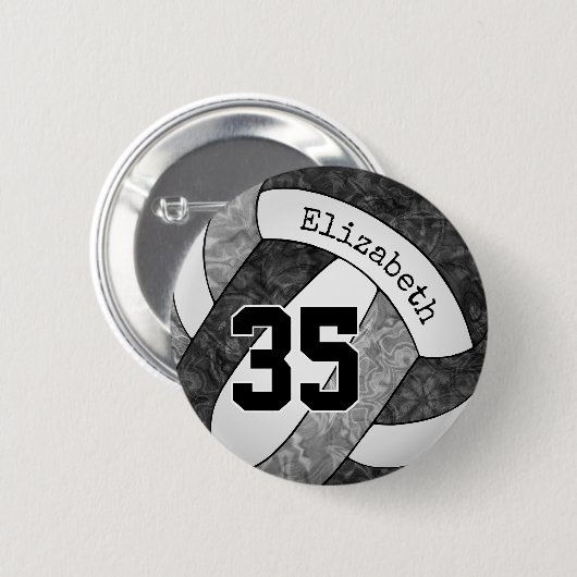 Girl Black Gray Volleyball Team Farben Geschenke Button (Vorne & Hinten)