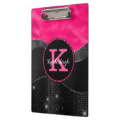 Girl Black Grey Hot Pink Waves Glam Monogram Name Klemmbrett (Links)