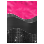 Girl Black Grey Hot Pink Waves Glam Monogram Name Klemmbrett (Rückseite)