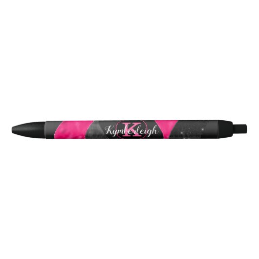 Girl Black Grey Hot Pink Waves Glam Monogram Name Kugelschreiber (Vorderseite)