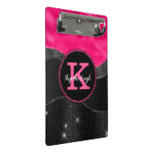 Girl Black Grey Hot Pink Waves Glam Monogram Name Mini Klemmbrett (Schrägansicht)