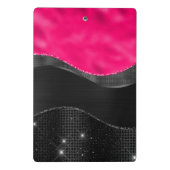 Girl Black Grey Hot Pink Waves Glam Monogram Name Mini Klemmbrett (Rückseite)