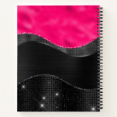 Girl Black Grey Hot Pink Waves Glam Monogram Name Notizblock (Rückseite)