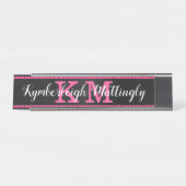 Girl Black Hot Pink Diamonds Glam Monogram Name Schreibtischnamensplakette (Vorderseite )