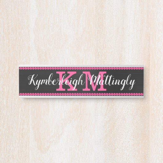Girl Black Hot Pink Diamonds Glam Monogram Name Türschild (Vorderseite )