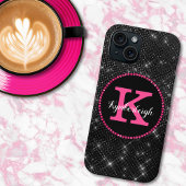 Girl Black Hot Pink Glam Diamond Monogram Name Case-Mate iPhone Hülle