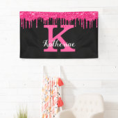 Girl Black Hot Pink Glitzer Tropfen Monogram Party Banner (Insitu)