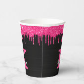 Girl Black Hot Pink Glitzer Tropfen Monogram Party Pappbecher (Rechts)