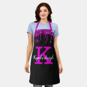 Girl Black Neon Plum Glitzer Tropfen Monogram Name Schürze (Getragen)