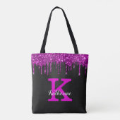 Girl Black Neon Plum Glitzer Tropfen Monogram Name Tasche (Rückseite)
