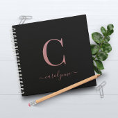 Girl Black Pink Rose Gold Monogram Name Notizblock