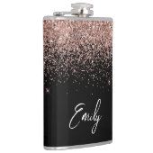 Girl Black Rose Gold Blush Pink Glitzer Monogram Flachmann (Rechts)