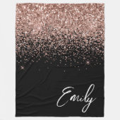 Girl Black Rose Gold Blush Pink Glitzer Monogram Fleecedecke (Vorderseite)