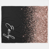 Girl Black Rose Gold Blush Pink Glitzer Monogram Fleecedecke (Vorderseite (Horizontal))