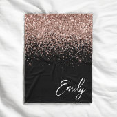 Girl Black Rose Gold Blush Pink Glitzer Monogram Fleecedecke