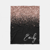 Girl Black Rose Gold Blush Pink Glitzer Monogram Fleecedecke (Vorderseite)