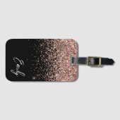 Girl Black Rose Gold Blush Pink Glitzer Monogram Gepäckanhänger (Vorderseite (Horizontal))