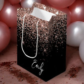 Girl Black Rose Gold Blush Pink Glitzer Monogram Mittlere Geschenktüte