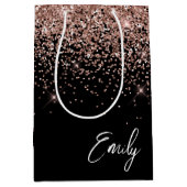 Girl Black Rose Gold Blush Pink Glitzer Monogram Mittlere Geschenktüte (Vorderseite)