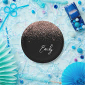 Girl Black Rose Gold Blush Pink Glitzer Monogram Pappteller (Party)