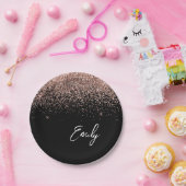 Girl Black Rose Gold Blush Pink Glitzer Monogram Pappteller (Party)