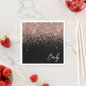 Girl Black Rose Gold Blush Pink Glitzer Monogram Serviette (Beispiel)