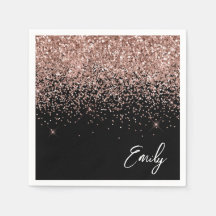 Girl Black Rose Gold Blush Pink Glitzer Monogram