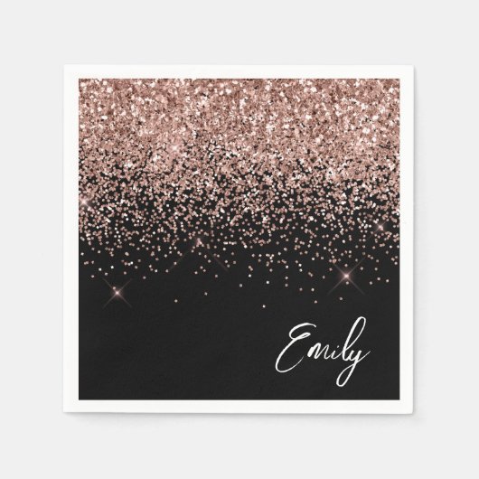 Girl Black Rose Gold Blush Pink Glitzer Monogram Serviette (Vorderseite)