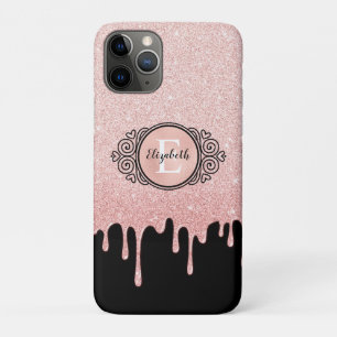 Girl Black Rose Gold Glitzer Tropfen Monogram Case-Mate iPhone Hülle