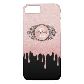 Girl Black Rose Gold Glitzer Tropfen Monogram Case-Mate iPhone Hülle (Rückseite)
