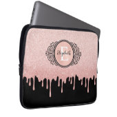 Girl Black Rose Gold Glitzer Tropfen Monogram Laptopschutzhülle (Vorne Rechts)