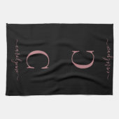 Girl Black Rose Gold Modern Monogram Name Geschirrtuch (Horizontal)
