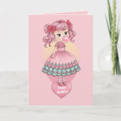 Girl Blown Pink Bubble Gum Bubble, Geburtstag Karte (Vorderseite)