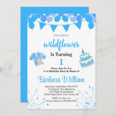 Girl Blue Bear 1st Birthday Invitation Card Einladung (Vorne/Hinten)