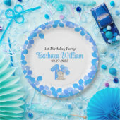 Girl Blue Bear 1st Birthday Paper Plates Pappteller (Party)