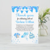 Girl Blue Bear 1st Birthday Thank You Card (Stehend Vorderseite)