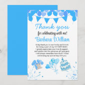 Girl Blue Bear 1st Birthday Thank You Card (Vorne/Hinten)