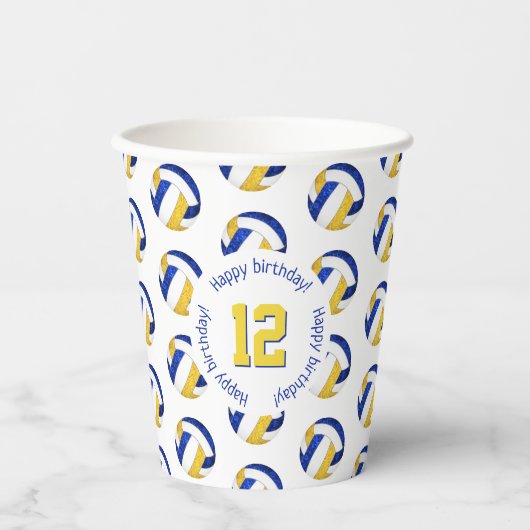 Girl Blue Gold Volleyballs Geburtstagsparty Pappbecher (Vorderseite)
