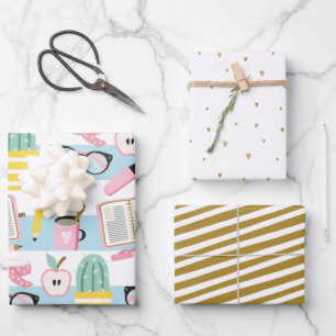 Girl Blue & Gold Wrapping Paper Set Geschenkpapier Set