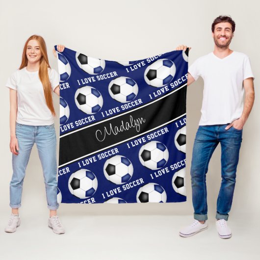 Girl-Blue-I-Liebe-Fußball-Textmuster Fleecedecke (Beispiel)