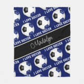 Girl-Blue-I-Liebe-Fußball-Textmuster Fleecedecke (Vorderseite)