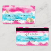 Girl Blue Sky Ocean Pink Watercolor Kreditkarte Visitenkarte (Vorne/Hinten)