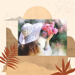 Girl-Blume Hat Moderne Wasserfarben-Canvas drucken Leinwanddruck