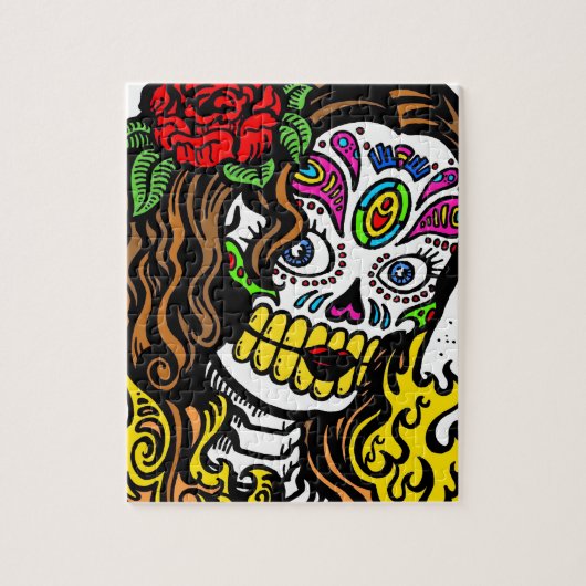 Girl Blume Sugar Skull Puzzle (Vertikal)
