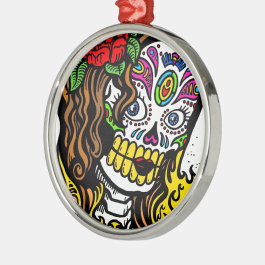 Girl Blume Sugar Skull Silbernes Ornament (Links)